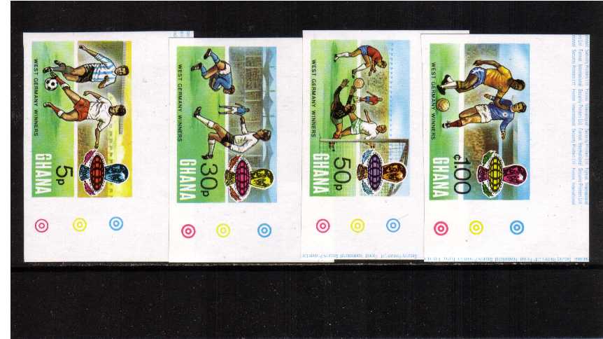 World Cup Football - West Germany set of four superb unmounted mint IMPERFORATE from the NE corner of the sheet.