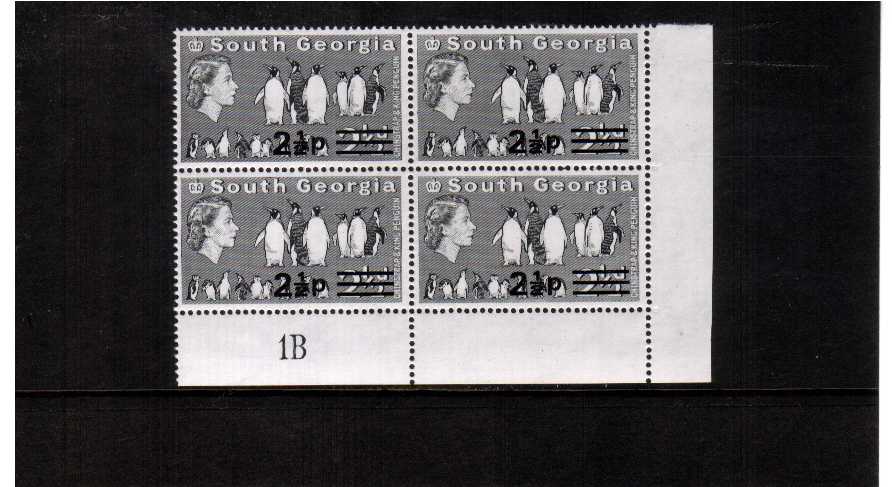 2d definitive single in a superb unmounted mint corner plate block of four.
