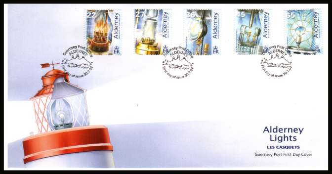 50th Anniversary  of Electrification of Les Casquets Lighthouse set of five on unaddressed illustrated First Day Cover with special cancel.