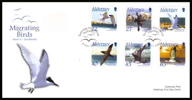 Migrating Birds - 2nd series -  Seabirds set of six on unaddressed illustrated First Day Cover with special cancel.