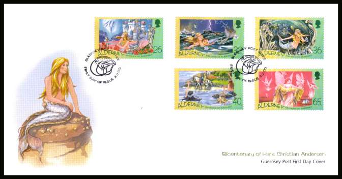 Birth Bicentenary of Hans Christian Andersen set of five on unaddressed illustrated First Day Cover with special cancel.
