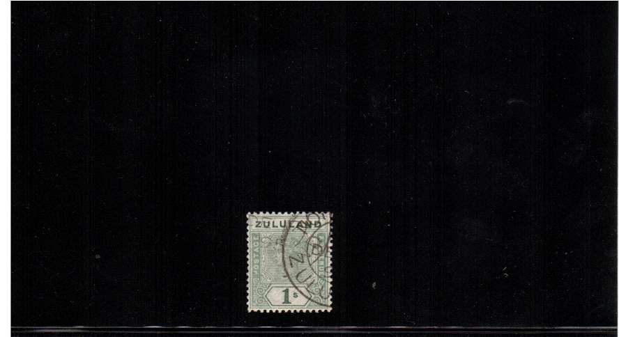 1/- Green cancelled with a double ring CDS
<br/><b>QQP</b>
