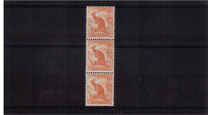 d Kangaroo  - watermarked in a superb unmounted mint vertical coil strip of three