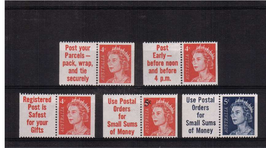 Group of five booklet singles with labels lightly mounted mint