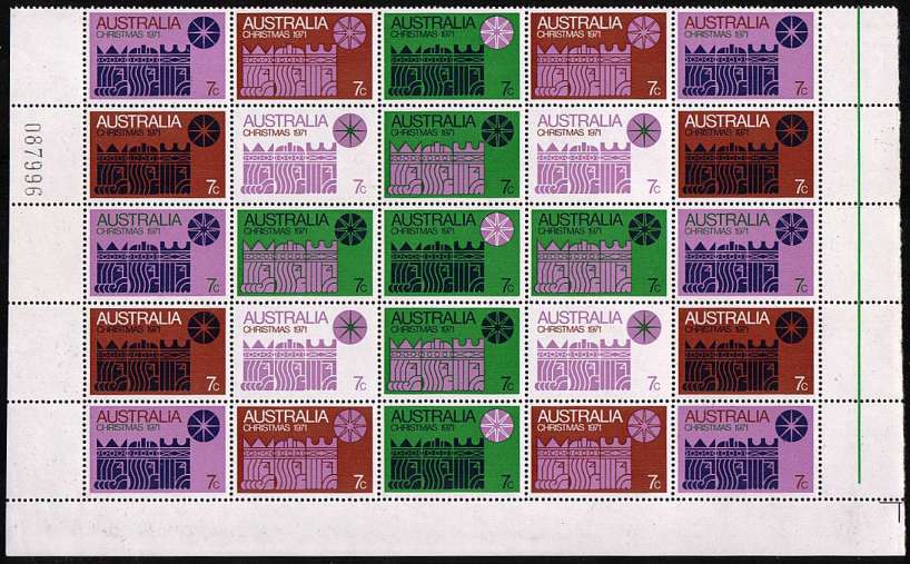 The Christmas block of twenty-five superb unmounted mint with full sheet margin on three sides