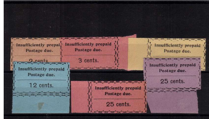 The Postage Due set of six with no gum as issued all marginal except one. 
<br/><b>QXQ</b>