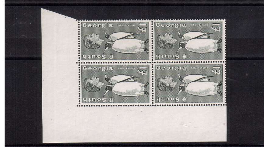 1 Penguin definitive odd value in a superb unmounted mint NW corner block of four.<br/><b>ZQF</b>