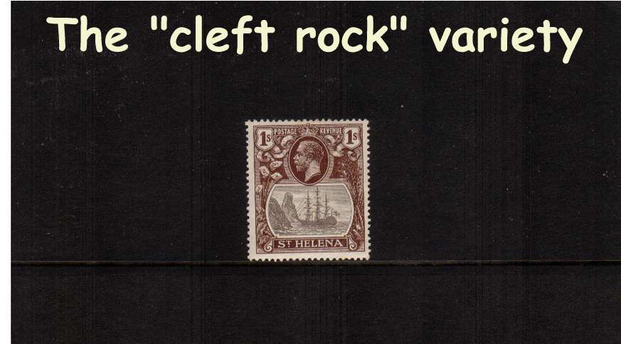 1/- Grey and Brown. A superb unmounted mint stamp showing the illustrated variety ''cleft rock'' 

<br/><b>ZQG</b>