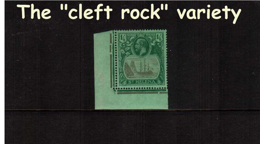 1/6d Grey and Green on Green. A superb unmounted mint SW corner stamp showing the illustrated variety ''cleft rock'' 

<br/><b>ZQG</b>