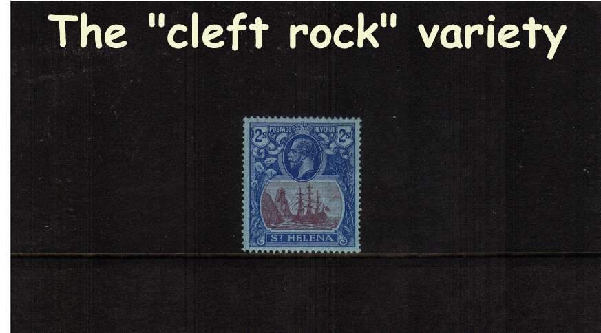 2/- Purple and Blue on Blue.A fine lightly mounted mint stamp showing the illustrated variety ''cleft rock'' 

<br/><b>ZQG</b>