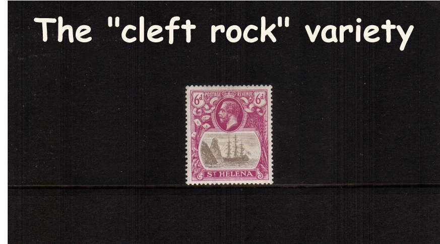 6d Grey and Bright Purple. A fine lightly mounted mint stamp showing the illustrated variety ''cleft rock'' 

<br/><b>ZQG</b>
