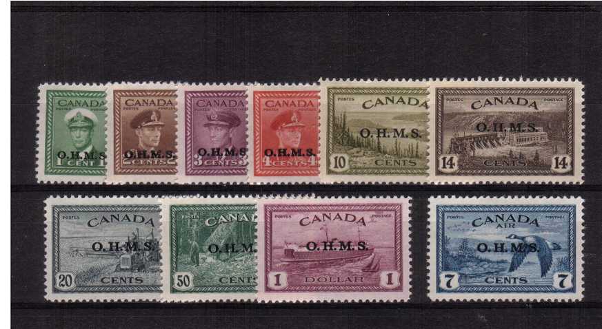 The Official set of ten overprinted O.H.M.S. that includes the 7c Airmail single superb unmounted mint. Scarce set!
<br/><b>ZQR</b>