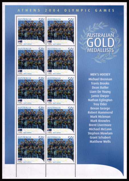 Australian Gold Medal Winners at Athens<br/>The complete set of seventeen in special sheetlets of ten superb unmounted mint.<br/>Note only one sheet is shown here