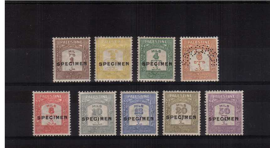 Postage Due ''SPECIMEN'' set of nine lightly mounted mint. Note eights stamps are overprinted and one is perfined ''SPECIMEN'' SG Catalogue 350.00
<br/><b>AQG</b>