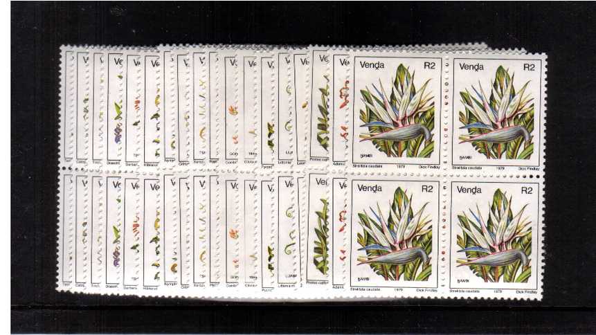 The ''Flowers'' complete set of nineteen in superb unmounted mint blocks of four
<br/><b>ZKL</b>