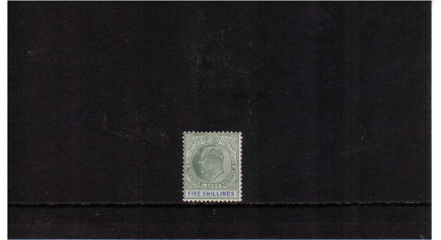 5/- Green and Blue - Watermark Crown CA<br/>
A good mounted mint single SG Cat 130