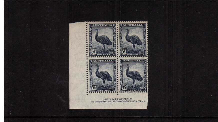 5d Slate-Blue Authority Imprint SW corner block of four lightly<br/>mounted mint on the top two stamps.