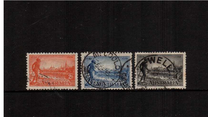 Centenary of Victoria<br/>
Set of three with mixed perforations superb finw used.
<br/><b>ZAZ</b>