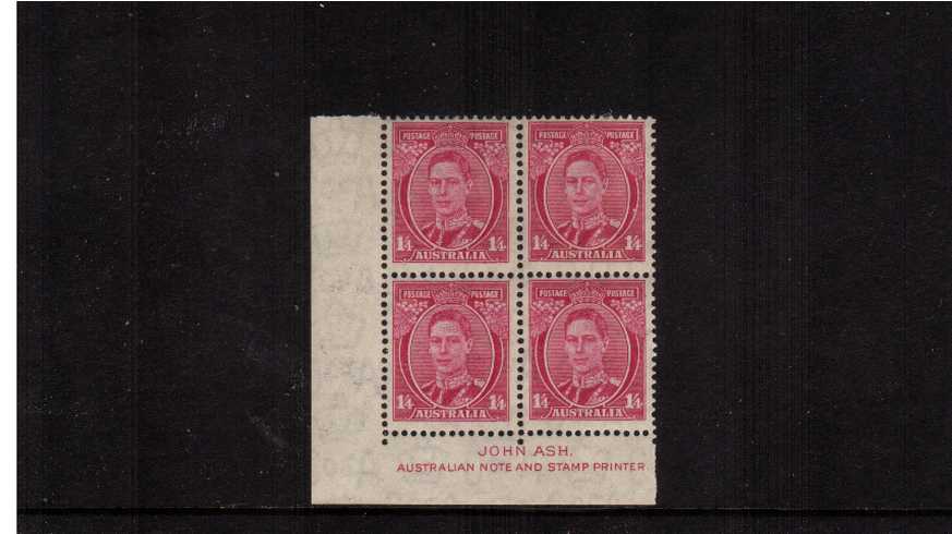 1/4d Pale Magenta in a SW corner imprint block of four lightly mounted on the top two stamps and unmounted mint on the lower two.