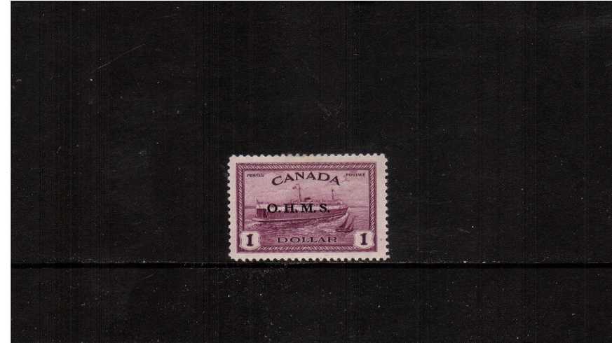 $1 definitive single with O.H.M.S. overprint.<br/>A well centered and fresh looking good mounted mint. stamp.<br><b>XQX</b>