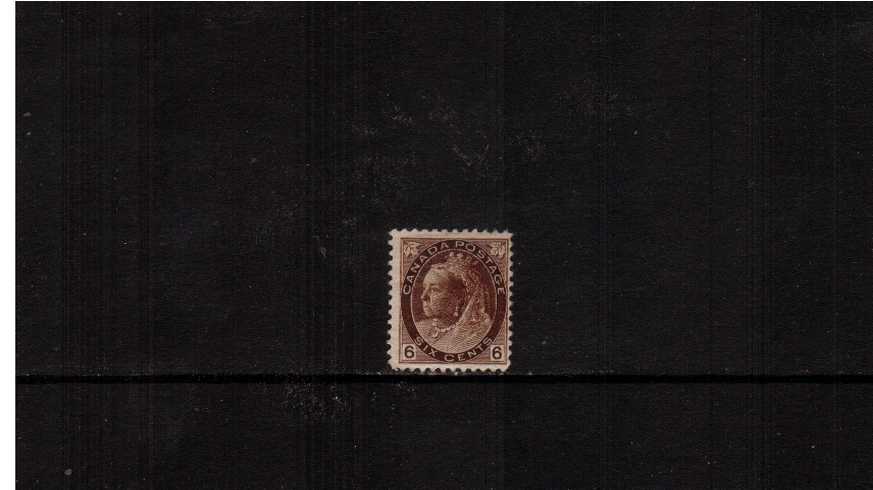 6c Brown ''Numeral Issue'' definitive single.<br/>
A mint example with much gum centered a little to the right.<br/><b>XQX</b>