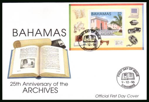 25th Anniversary of Archives Department minisheet <br/>on an unaddressed illustrated FDC 
