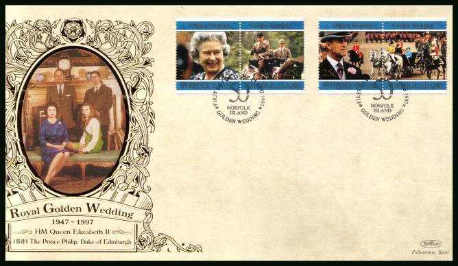 Royal Golden Wedding set of four<br/>
on a BENHAM ''Silk'' First Day Cover