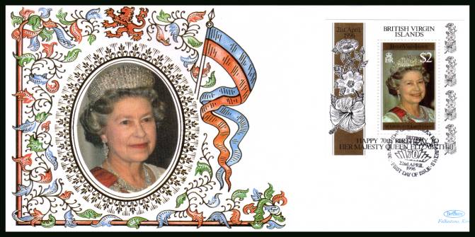 70th Birthday of The Queen minisheet<br/>
on a BENHAM ''Silk'' First Day Cover