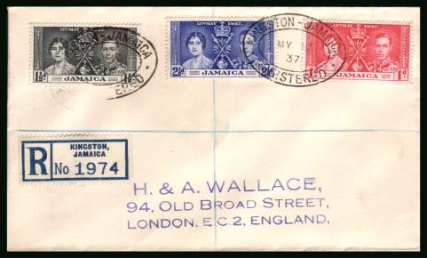 Coronation set of three<br/>on a handstamped addressed REGISTERED  First Day Cover.