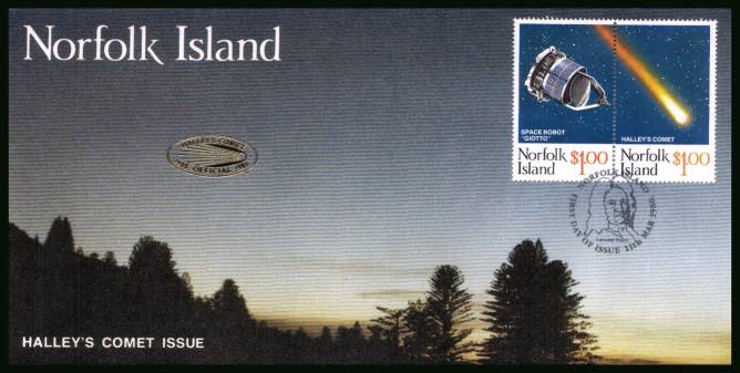 Appearance of Halley's Commet pair<br/>on an unaddressed First Day Cover