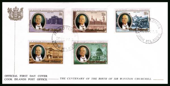 Birth Centenary of Sir Winston Churchill<br/>on an illustrated unaddressd First Day Cover 

