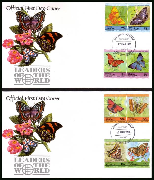 Butterflies set of eight<br/>on a pair of unaddressed colour illustrated First Day Covers