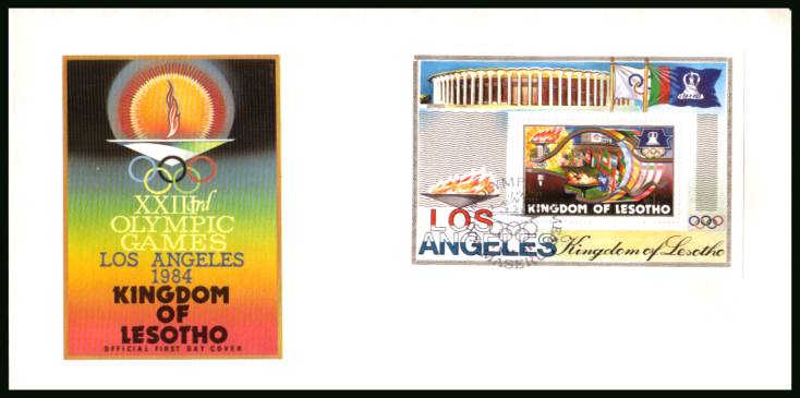 Olympic Games - Los Angeles minisheet<br/>on an unaddressed official illustrated First Day Cover