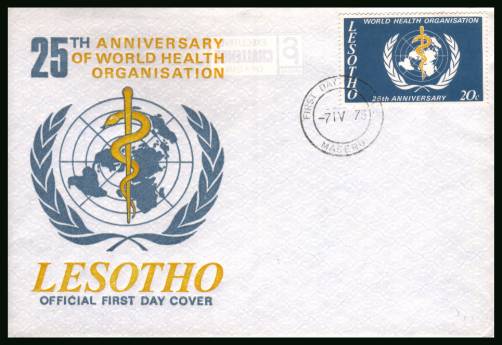 25th Anniversary of W.H.O.<br/>on an unaddressed official illustrated First Day Cover