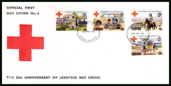 Lesotho Red Cross<br/>on an unaddressed official illustrated First Day Cover
