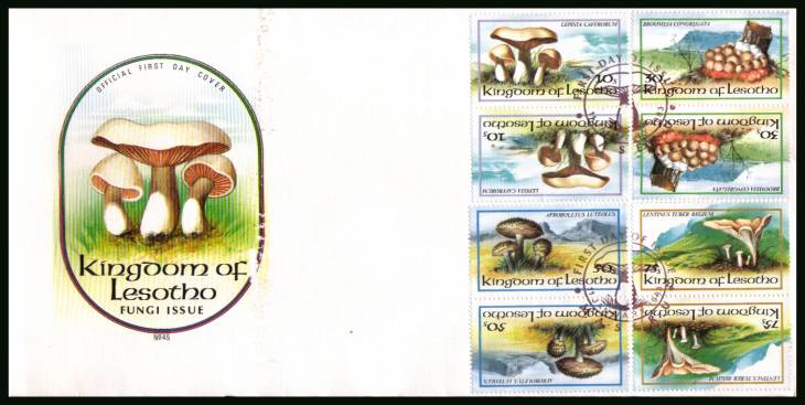 Fungi - Mushrooms set of four in tete-beche pairs, thus eight stamps in total.<br/>on an official unaddressed First Day Cover