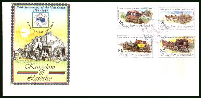 ''Ausipex'' Stamp Exhibition - First Mail Coach paret set of four<br/>on an official unaddressed First Day Cover