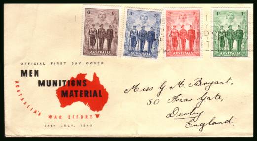 Australian Imperial Forces<br/>on a hand addressed Official First Day Cover.<br/>sadly the cancel is so light that it cannot be seen so priced just as used.