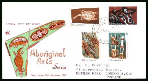 Aboriginal Arts <br/>on a neatly typed addressed First Day Cover