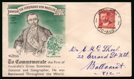 Sir Ferdinand von Mueller - Botanist<br/>on a hand addressed First Day Cover