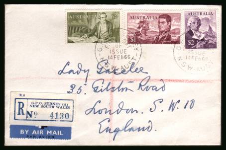 Navigators 75c, $1 and $2  <br/>on a plain hand addressed REGISTERED First Day Cover clearly dated.