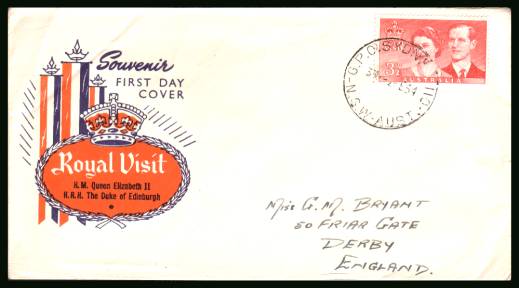 Royal Visit  single<br/>on a hand addressed First Day Cover
