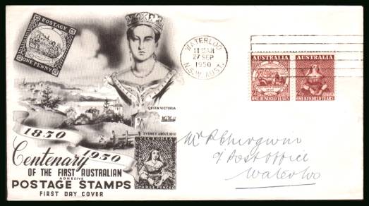 Centenary of First Adhesive Stamps in Australia<br/>on a hand addressed First Day Cover