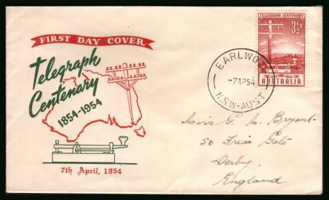 Australian Telegraph System Centenary<br/>on a hand addressed First Day Cover