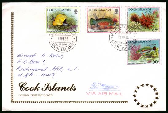 Reef Life part definitive set<br/>on an illustrated official hand addressed First Day Cover 

