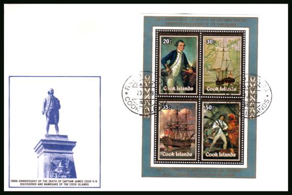Death Centenary of Captain Cook minisheet<br/>on an unaddressed First Day Cover
