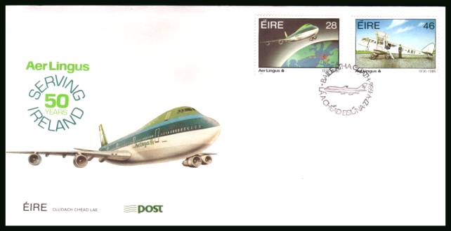 50th Anniversary of Aer Lingus - Airline set of two<br/>on an unaddressed official First Day Cover 

