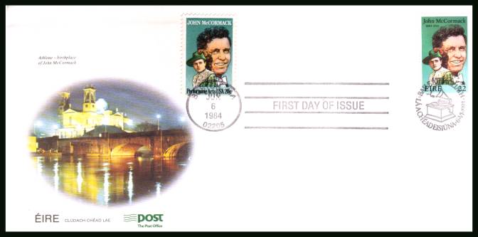 Birth Centenary of John McCormack single together with the matching American stamp<br/>on an unaddressed official First Day Cover 


