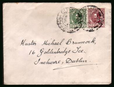 50th Anniversary of Founding of Gaelic League set of two<br/>on a plain hand addressed  First Day Cover<br/>very feintly  showing the date of issue hence price

