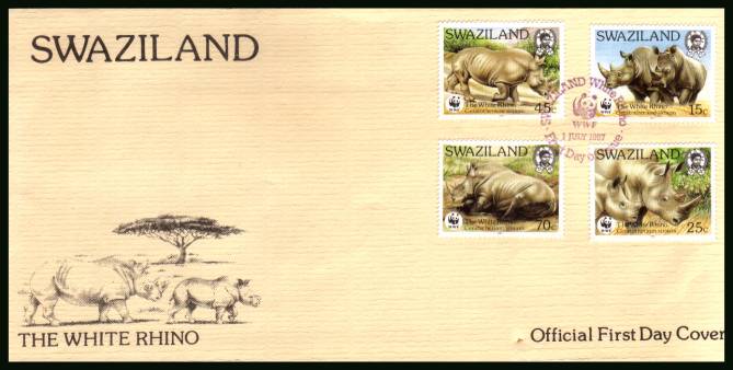 Ehite Rhino set of four
<br/>on an unaddressed official First Day Cover